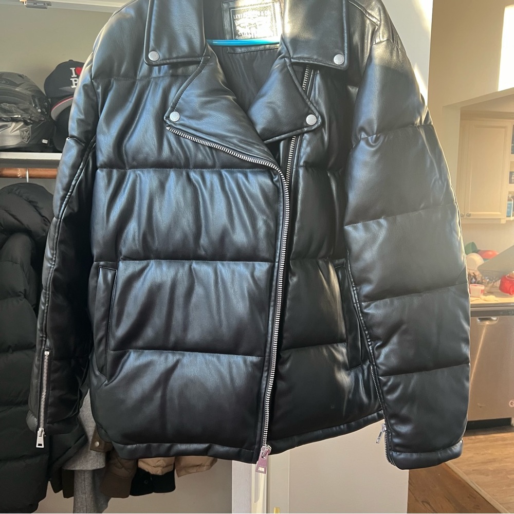 Levi's Faux Leather Moto Puffer Jacket (black) - Picture 3 of 9
